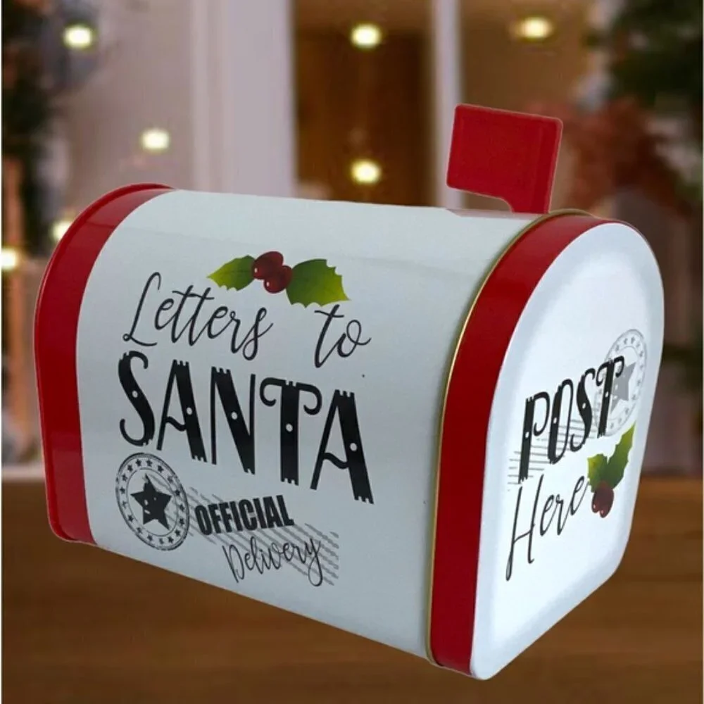 Letters to Santa Christmas Tin Tabletop Mailbox Decoration Red Official Delivery
